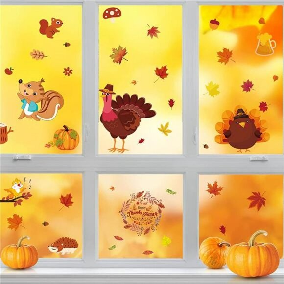 197 Pcs Fall Décor Leaves Window Clings -Fall Decorations for Home - Picture 4 of 7